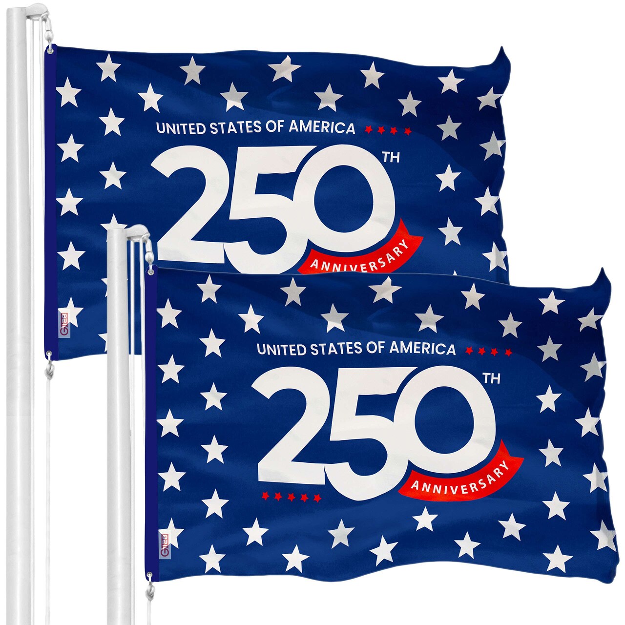 G128 2 Pack: USA 250th Anniversary Stars Flag | 3x5 Ft | Double Sided Printed 150D Polyester | America 1776-2026 Patriotic Banner with Brass Grommets | Durable Indoor/Outdoor Celebration Flag